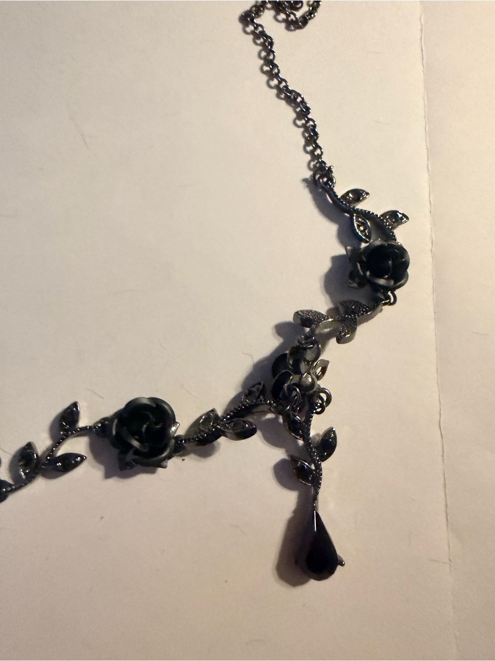 Black Floral Rose Drop Necklace - Women Jewelry